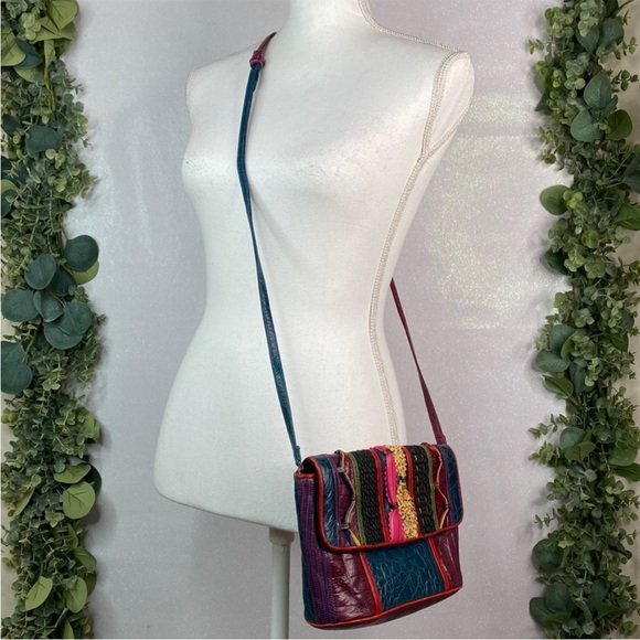 Sharif vintage Multi-color Patchwork Textured Leather Bag - Picture 12 of 12